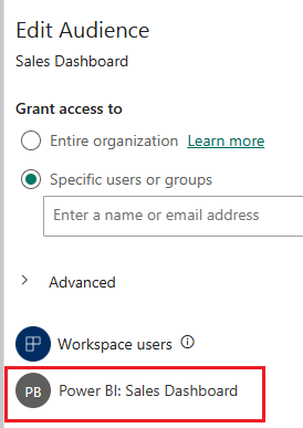 The group added to the Sales Dashboard app audience.